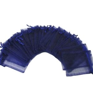 50 Navy Blue Drawstring Sheer Organza Bags 4x6